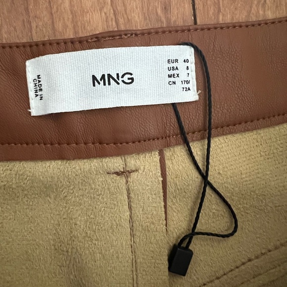 MNG Mango Sz 8 Faux Leather Pleather Pants Trousers Vegan Brown Straight - Picture 3 of 13